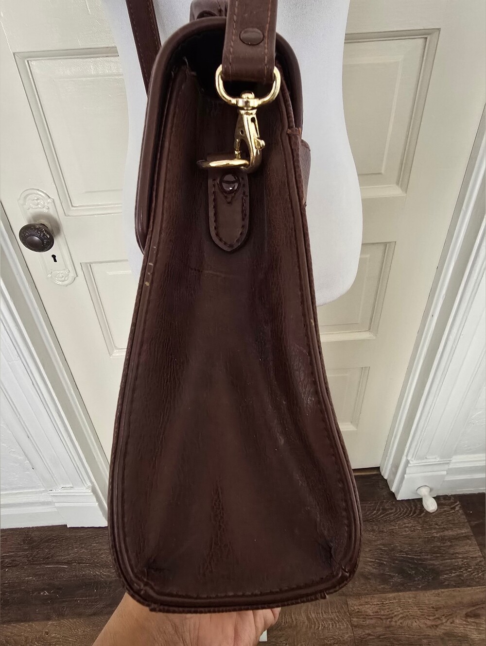 Vintage Liz Claiborne Classic Brown Leather Top-Handle Shoulder Bag - Picture 8 of 13